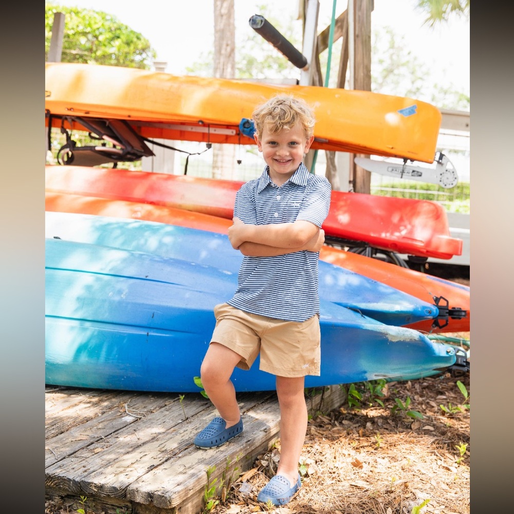 Saltwater Boys Inshore Boys Performance Navy Stripe Polo